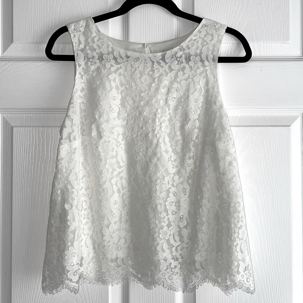 Loft White Lace Tank Top - Medium Petite